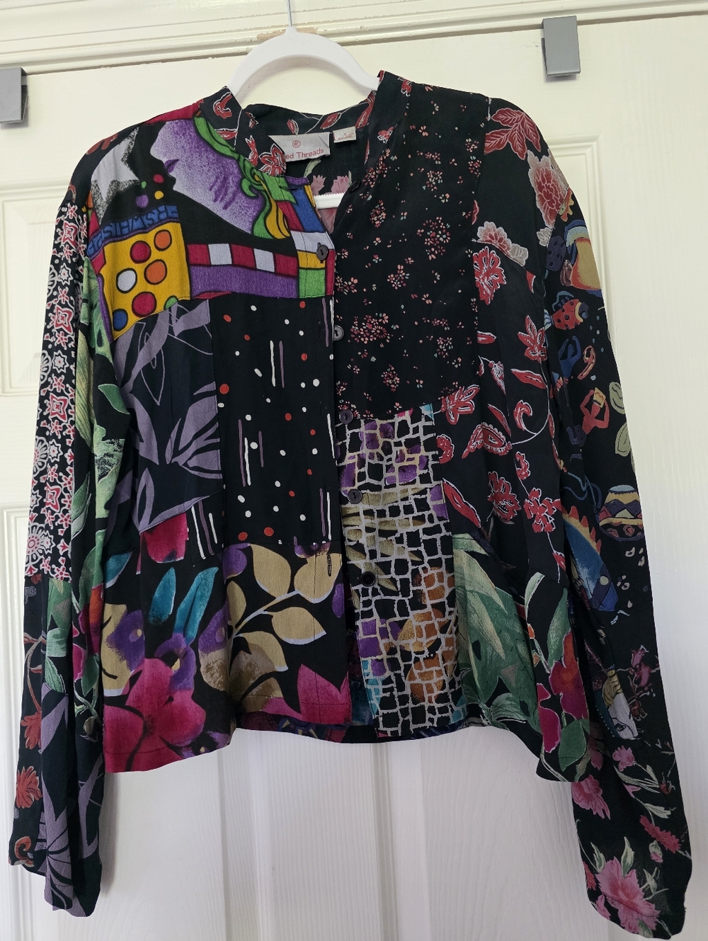SOLD OUT Sacred Threads Womens Cropped Buttondown Mixed Media Patchwork